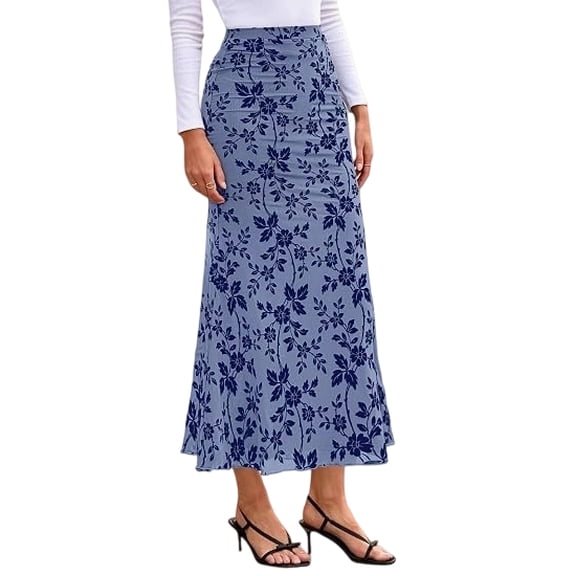 BTFBM Womens Floral Mesh Maxi Skirt Fall Elastic High Waisted Boho Elegant Mermaid Long Skirts for Women