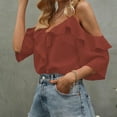 thumbnail image 2 of Plus Size Women's Summer Tank Tops Solid Color Camisole Off Shoulder Short Sleeved V-Neck Pullover Fashionable Top Blouses Tshirts, 2 of 3