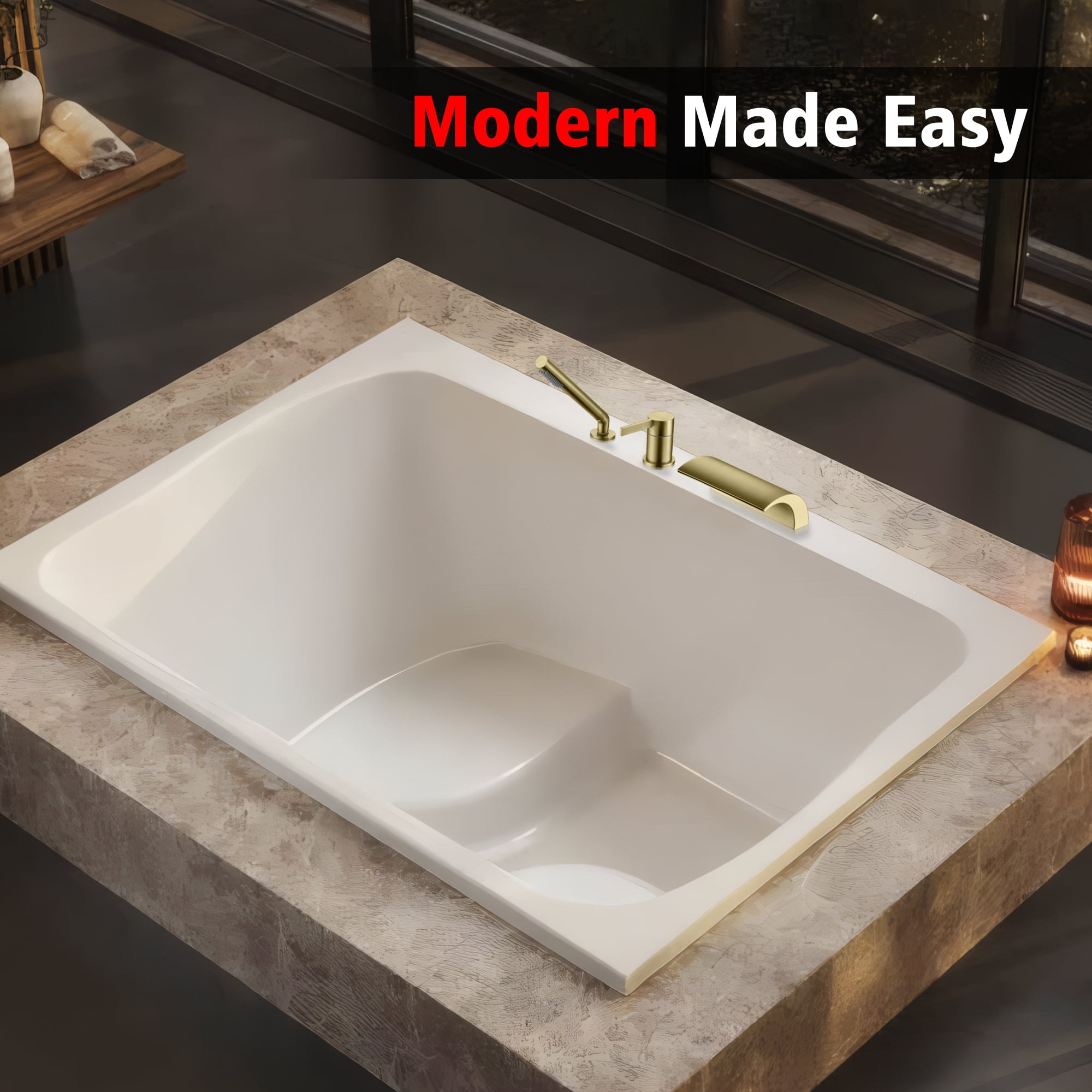 SUMERAIN Waterfall 3 Holes Roman Tub Faucet Brushed Gold, High Flow Bathroom Tub Filler with Handheld Shower