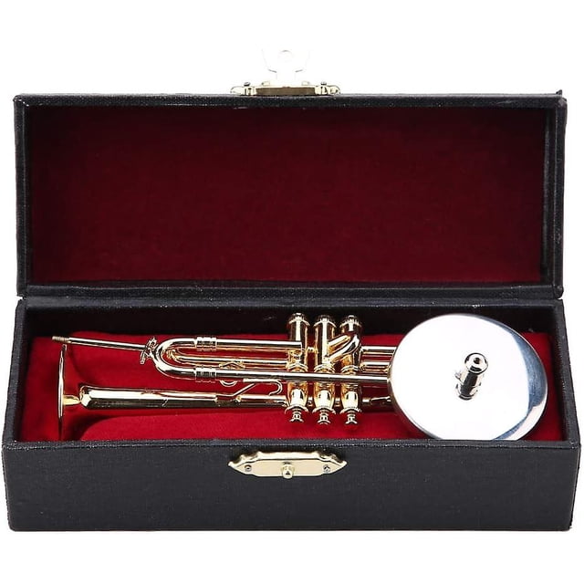 Réplica de trompeta en miniatura Mini trompeta en caja Regalo de grado superior Mini modelo de instrumento musical Modelo de instrumento chapado en oro Adornos musicales