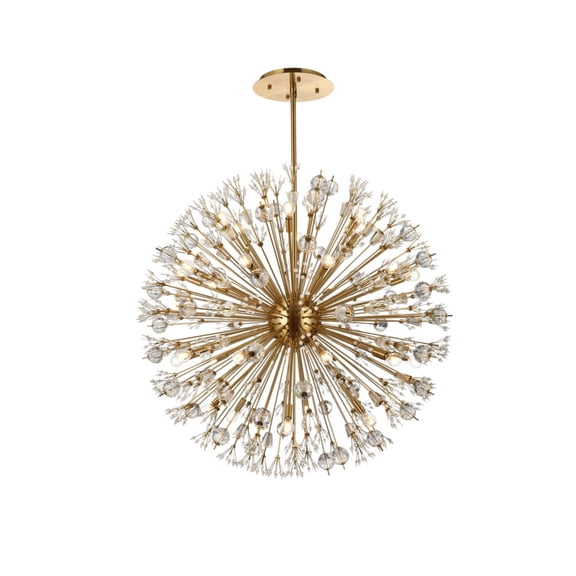 Elegant Lighting Vera 44" Round Metal and Crystal Starburst Pendant in Gold