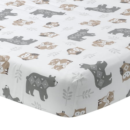 UPC: 0084122013339 | Lambs & Ivy Woodland Forest Animals White/Gray Cotton Fitted Mini Crib Sheet
