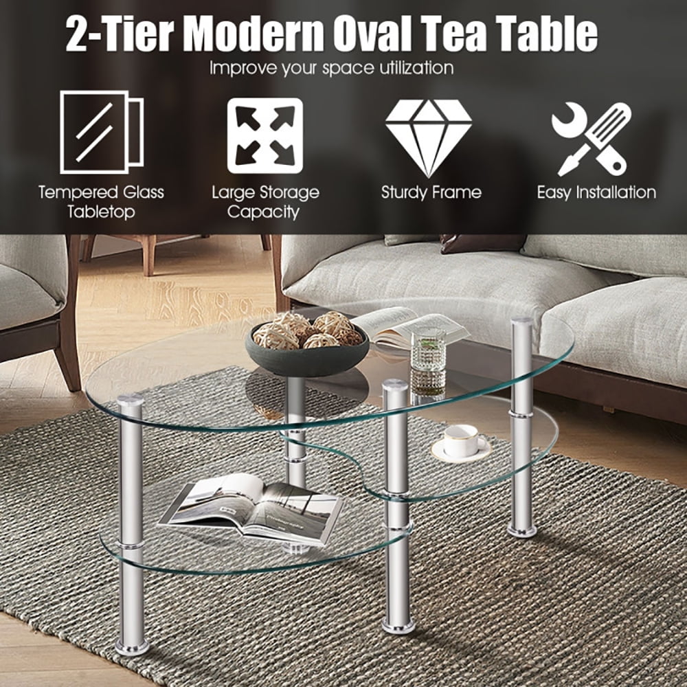Finihen Glass Coffee Table, Oval Coffee Table, Tempered Glass Oval Side Coffee Table, for Living Room, Reception Room, Transparent Finihen Glass Coffee Table, Oval Coffee Table, Tempered Glass Oval Side Coffee Table, for Living Room, Reception Room, Transparent