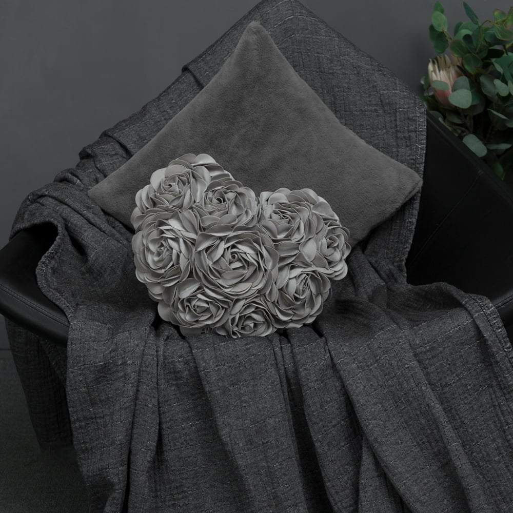 JWH 3D Flower Heart Shape Velvet Throw Pillows for Valentine Elegant Decor and Gift 13x16 inch Light Grey