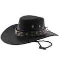 thumbnail image 3 of Western Rhinestone Cowboy Hats for Women Classic Wide Brim Fedora Hat with Belt Buckle Retro Hat Unisex Rolled up Cap, 3 of 7