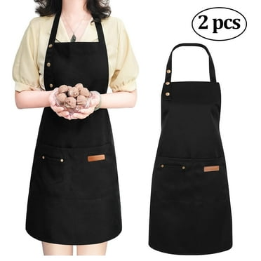 Annvchi Kitchen Apron for Women and Men with Adjustable Straps and Large Pockets Waterproof Black Cooking Aprons 2 Pcs
