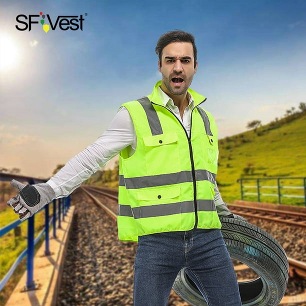SFVest High Visibility Reflective Safety Vest Reflective Vest Multi Pockets  Workwear Working Clothes Day Night Motorcycle Cycling Warning Safety 