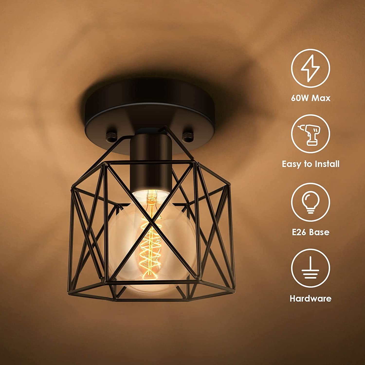 Flush Mount Ceiling Light, E26 Industrial Metal Cage Lights Fixtures Ceiling Mount(4 Packs)