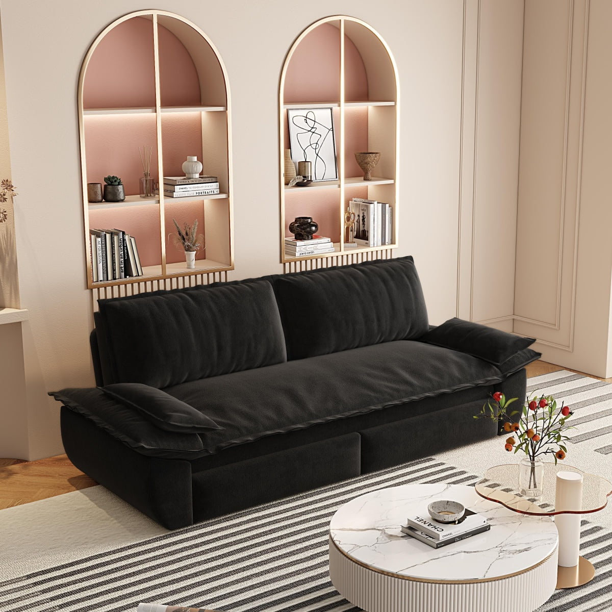 73.2" Queen Pull Out Sofa Bed, 3-in-1 Convertible Sleeper Sofa, Multi-Functional Velvet Loveseat Bed for Living Room, Bedroom, Apartment, Office