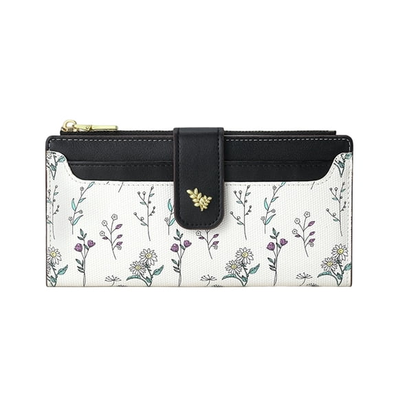 gcong Elegant Floral Slim Long Wallet For Women Minimalist Card Holder With Secure Zipper Pocket Compact Lightweight Purse