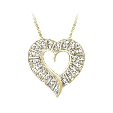 18k Gold Over Silver Filigree - 18k Gold over Sterling Silver Diamond Accent Heart Necklace
