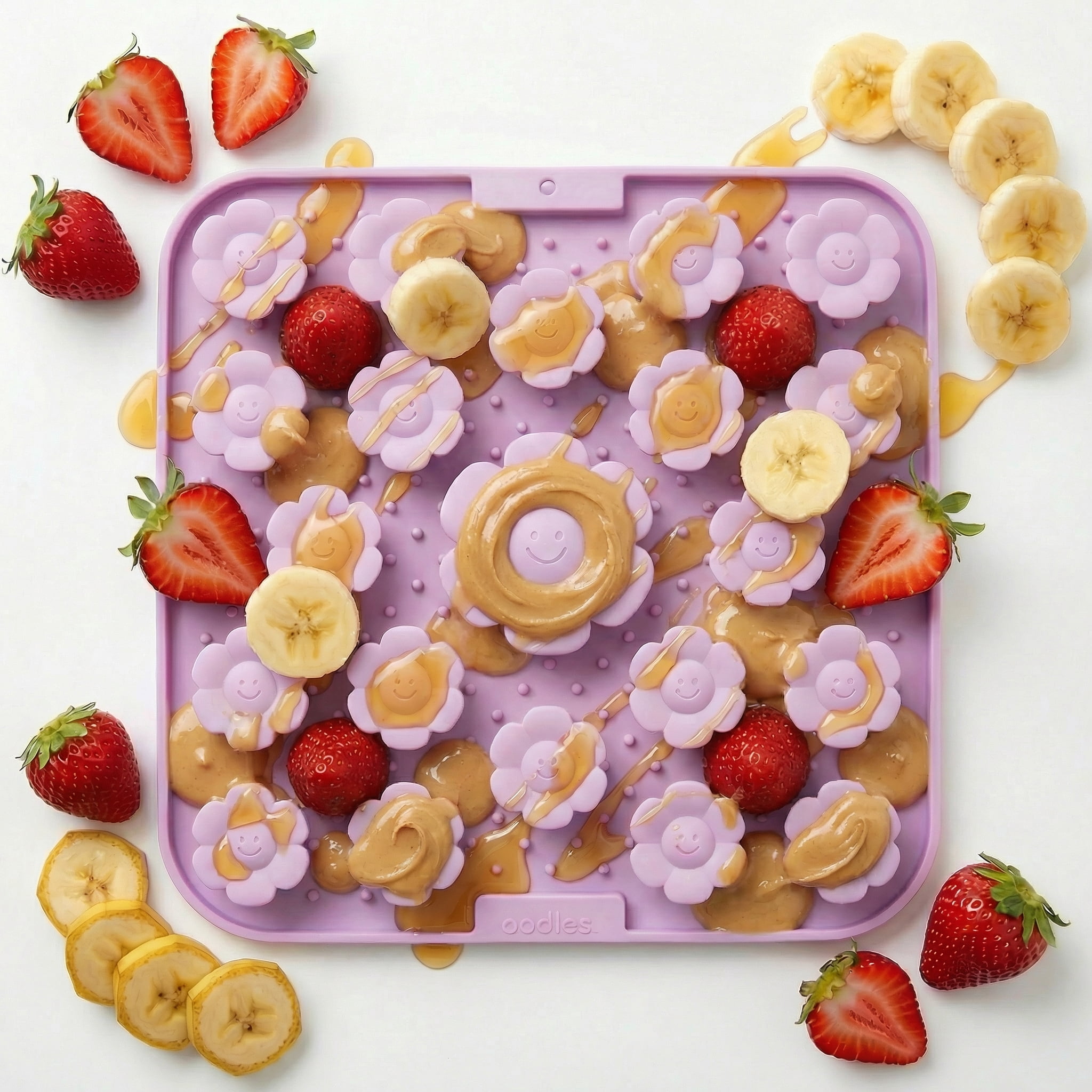 Oodles Silicone Smiley Daisy Dog Slow Feeder Lick Mat, Purple, One Size