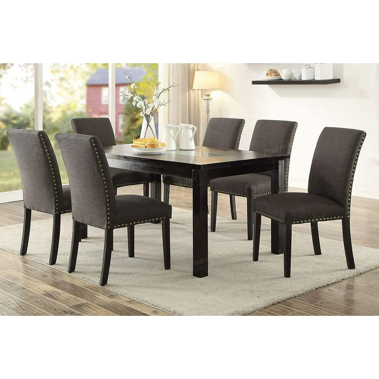 Set of 4 Modern Ash Black Polyfiber Dining Chairs with Stud Trim and Rubber Wood Frame