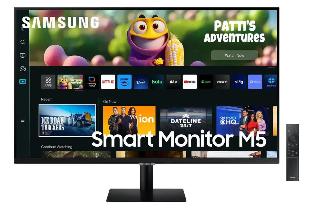 Samsung 32" M5 Series FHD Smart Monitor (1920 x 1080p), Streaming TV, Multiple Ports, 60Hz, 4ms, 3,000:1 Static Contrast Ratio, Adaptive Picture, VESA-compatible, Black, with 5ave HDMI Cable