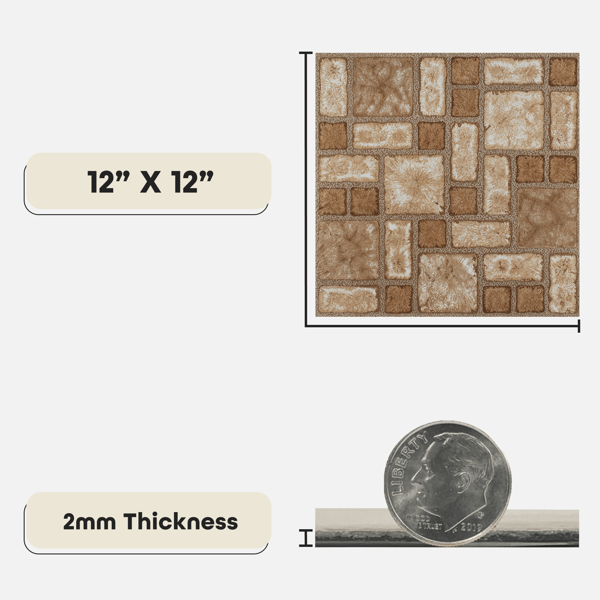 Achim Portfolio 12"x12" 2.0mm Peel & Stick Vinyl Floor Tiles 9 Tiles/9 Sq. Ft. Cobble Mosaic