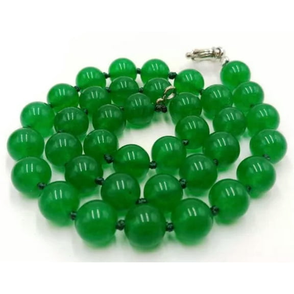 K-KED Natural 8/10/12mm Multicolor Aquamarine Jade Gemstone Round Beads Necklace 18''-Green Jade-10mm