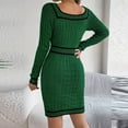thumbnail image 3 of Ediodpoh Women Autumn Winter Knitted Block Striped Long Sleeve Midi Dress Sweater Dress with Square Neck Buttons Green XL, 3 of 6