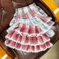 thumbnail image 6 of WIBACKER 1-12 Years Girls Plaid Ruffle Skirt with Lace Trim and Bow High Waist Toddler Kids Trendy Pleated Skirt, 6 of 7