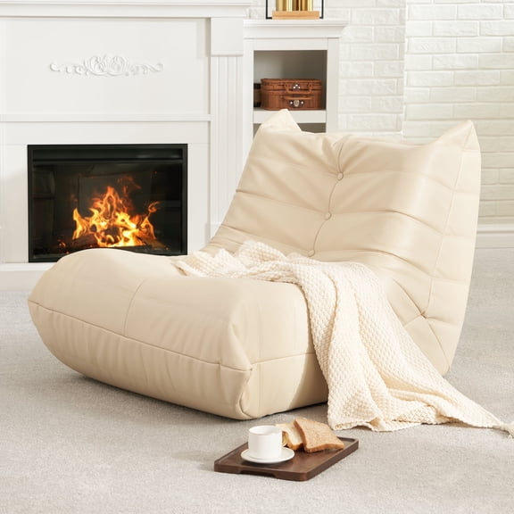 Hobestluk Giant Bean Bag Sofa Memory Foam Beanbag Chairs for Adults, Bean Bag Couches Faux Leather for Living Room Bedroom Dorm Office (Beige)