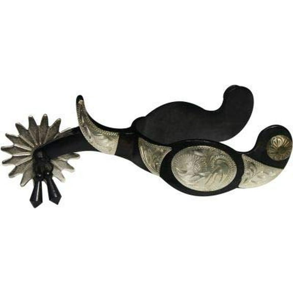 Showman Black Steel Jingle Bob Spurs w/ Engraved Silver Conchos & Bar Accents