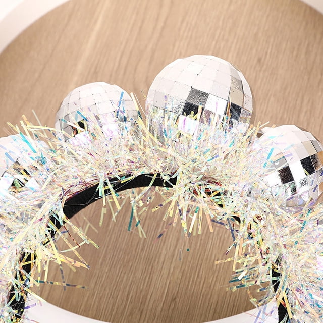 Tocados de disfraz de discoteca de plata vintage - Diadema de bola de espejos con tocados para mujeres, niñas, fiestas, cumpleaños