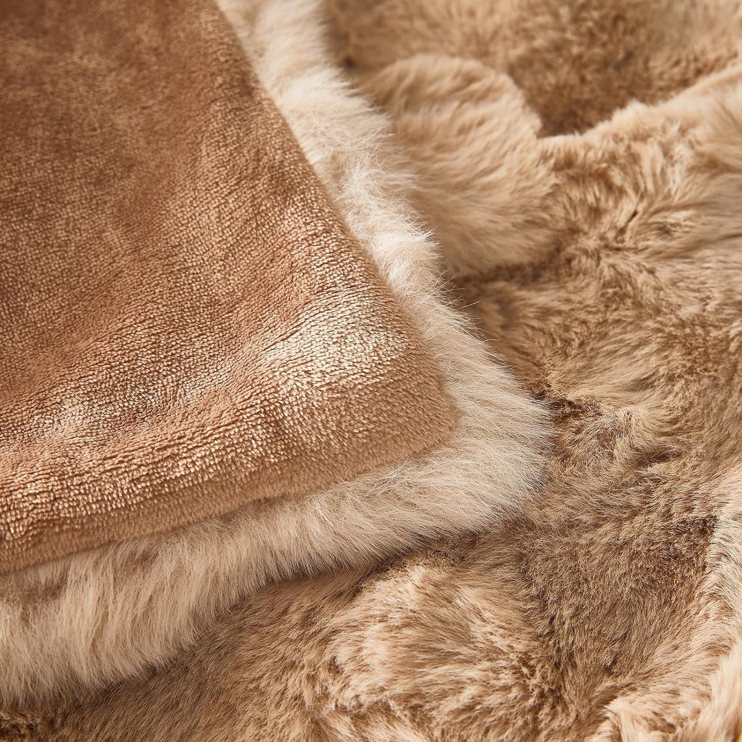 TOPCHANCES Faux Fur Throw Blankets, Soft Luxury Plush Blanket, Fleece Throw Blanket for Sofa Couch, Light Coffee, 78*63inches