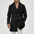 thumbnail image 5 of comerut Men Fall Winter Overcoat Loose Solid Color Thick Long Sleeve Mid Length Double-breasted Turn-down Collar Winproof Warm Pockets Men Coat, 5 of 7