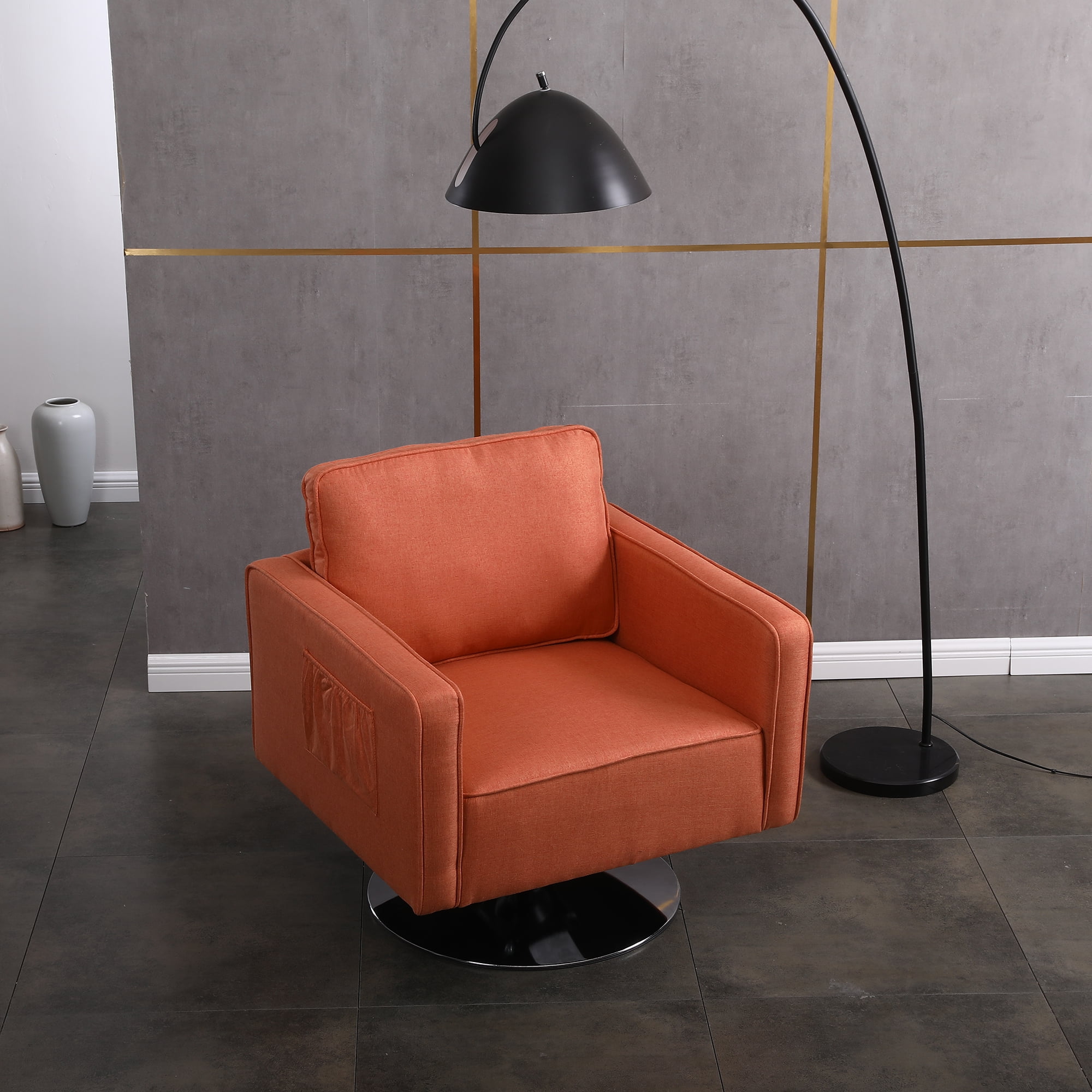 Kadyn Modern Teddy Fabric Swivel Accent Chair with 360 Degree Swiveling for Living Room, Orange