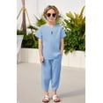 thumbnail image 3 of Arshiner Boy's 2 Pieces Clothes Set Henley Shirt Short Sleeve and Pants Wide Leg Baggy Summer Casual Outfits, 3 of 6