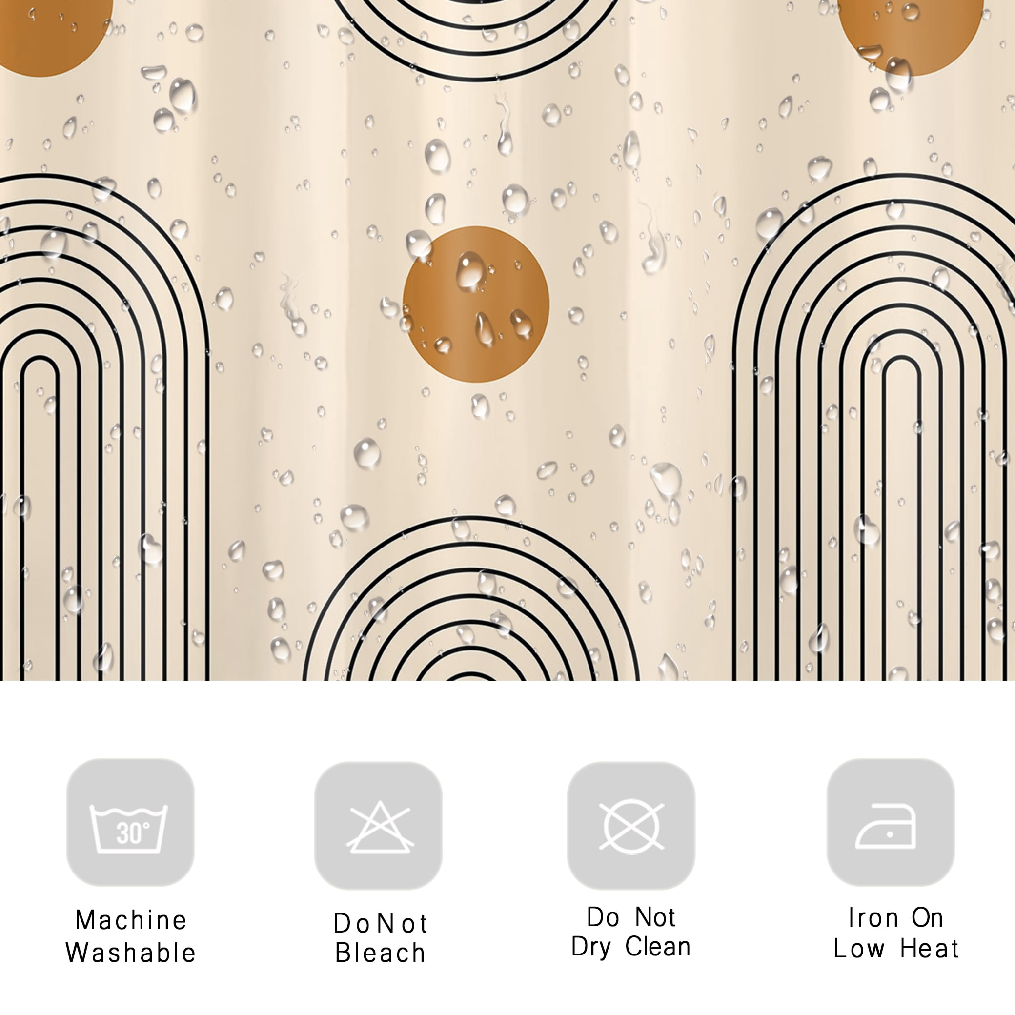 Mid Century Shower Curtain Boho Modern Minimalist Arch Sun Simple Lines Abstract Bathroom Shower Curtain Retro Geometric Aesthetic Waterproof Durable Bath Curtain with 12 Hooks 72x72 Inches