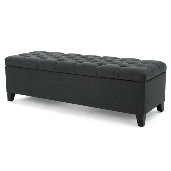 GDF Studio Charleston Contemporary Button Tufted Storage Ottoman Bench, Dark Gray Fabric