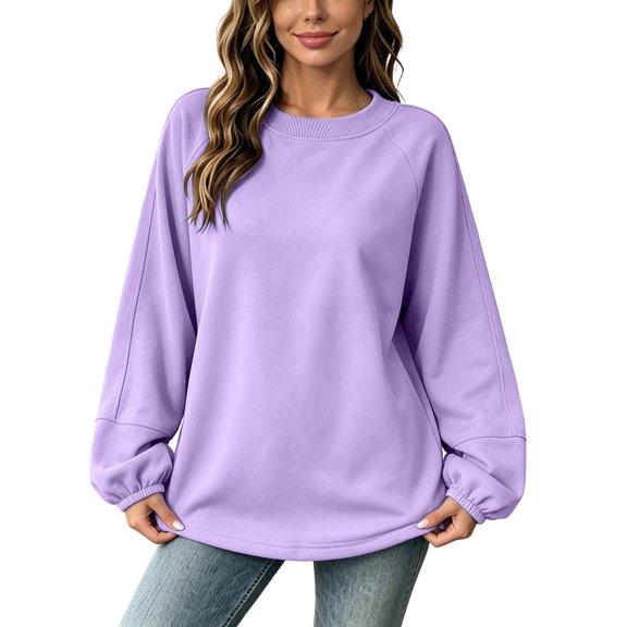 WEHRUIP Crewneck Sweatshirts for Women Puff Long Sleeve Pullover Sweatshirts Fall Winter Trendy Casual Clothes