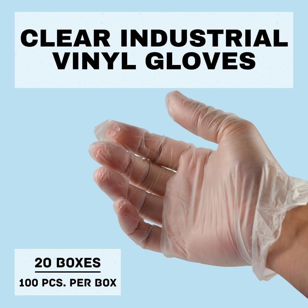 MMBM Clear Powder Free Vinyl Gloves X-Large Rubber Latex Free 4.5 Mil Industrial Grade Disposable Gloves 2000 Pieces