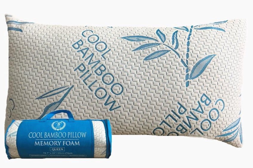 Cool Bamboo Pillow Queen Size (20"x30") for Sleeping, Soft Shredded Adjustable Memory Foam Washable Zippered Breathable Cover, Relieves Neck Pain Asthma for Back