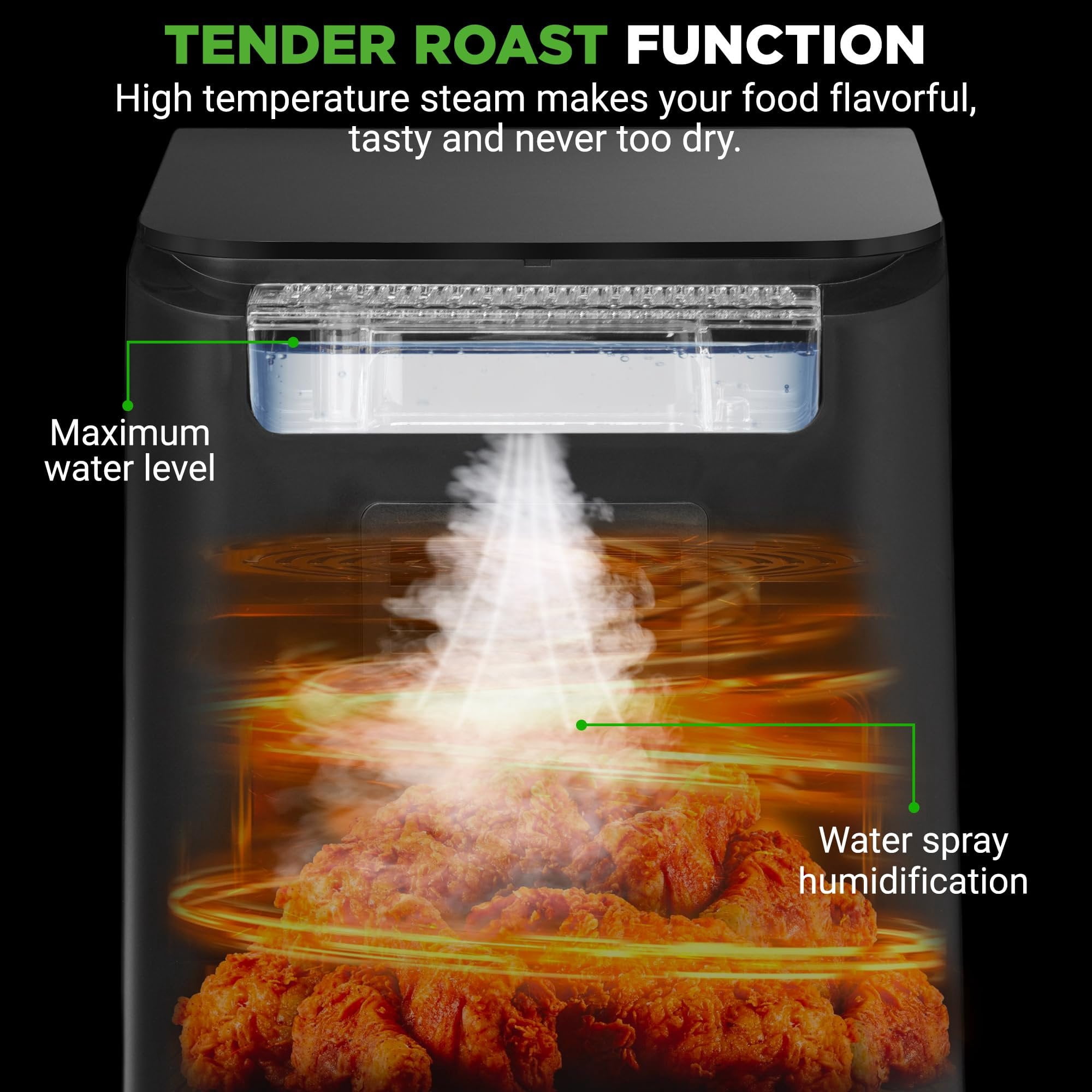 Nutrichef 6 Liter Electric Air Fryer 12-1 Preset Cooking Functions Includes Tenderizing Function Digital Display Transparent Window For Best Cooking Results 14.05 x 10.51 x 13.97 Black