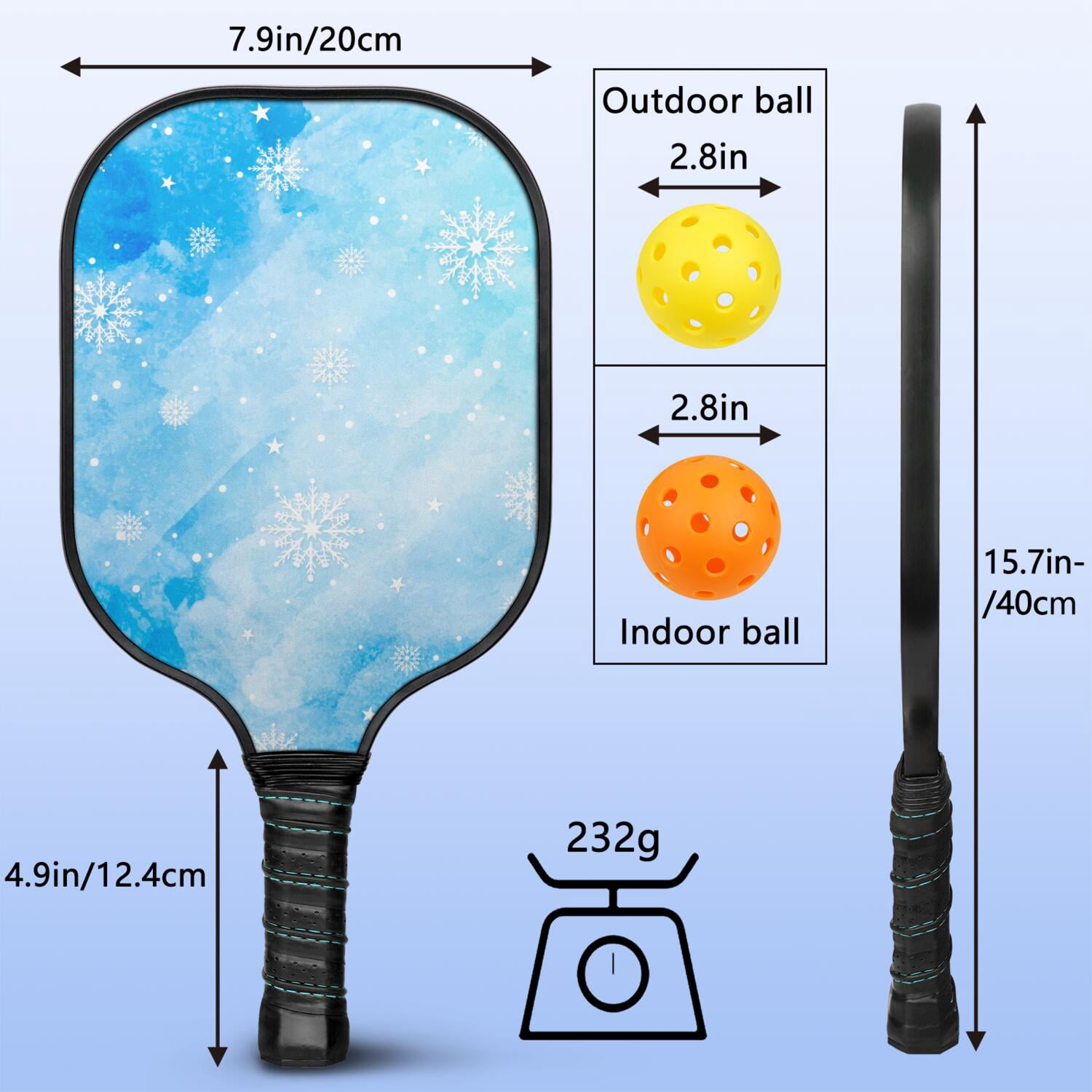 Pickleball Paddles Set Of 2, Fiberglass Surface, Ice Crystal Print, 4 Balls & Bag