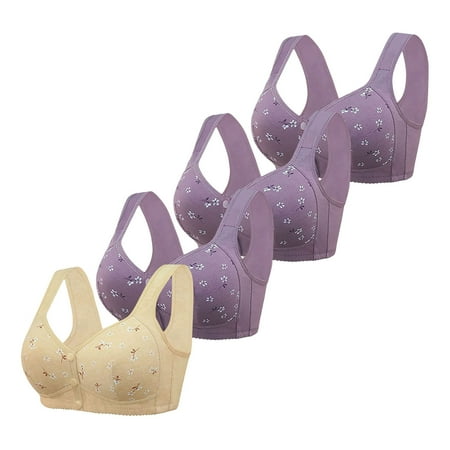 Black of Friday Deals!Clearance Staron 4PC Wireless Bras for Women Front Closure No Underwire Bras Stretch Wireless Comfortable Bra Full Support Everyday Comfy Bras