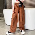 thumbnail image 2 of CHICTRY Kids Girls Casual Baggy Pants Drawstring Cargo Pants Dungarees Brown-A 130, 2 of 4