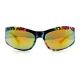 thumbnail image 3 of Color Camouflage Metal Frame Wrap Around Oval Sport Sunglasses Rainbow Leopard - Orange Mirror, 3 of 8
