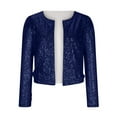 thumbnail image 5 of Womens Sequin Jacket Casual Long Sleeve Front Zip Party Bomber Blazer with Pockets, 5 of 7