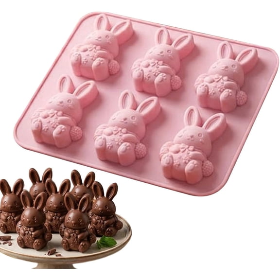 Silicone Bunny Mold, 6-Cavity Easy Release for Baking Cupcakes