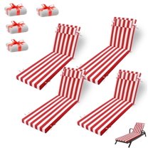 Outdoor Lounge Chair Cushion, 72×21 in Waterproof Patio Replacement Cushions with Headres, 3 in High-Density Sponge for Lawn Pool （4pc, Red white stripes）