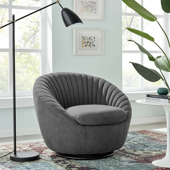 Modway Whirr Tufted Fabric Swivel Chair in Black Charcoal