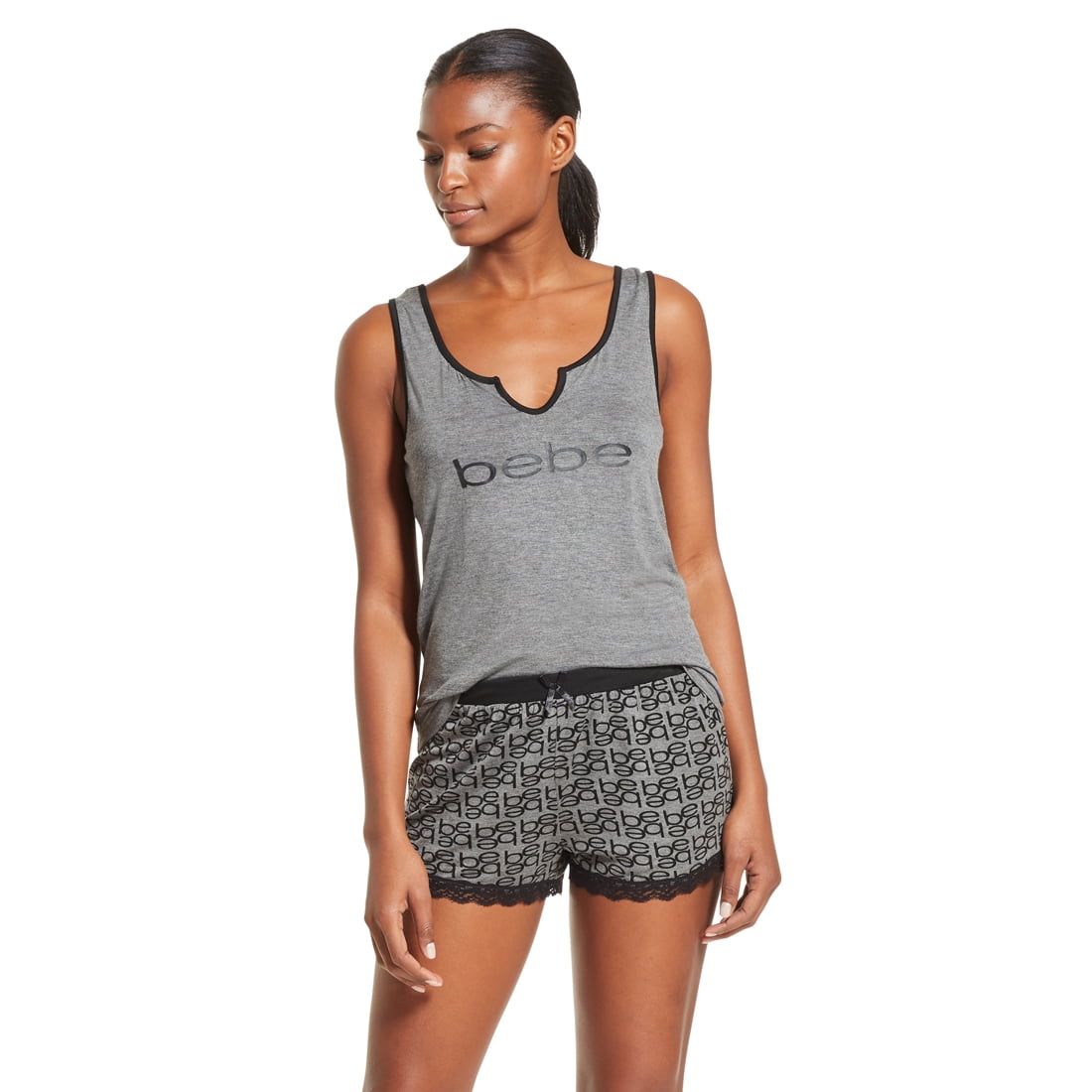 Bebe Intimates Loungewear Pajama Set Logo Print Tank Gray Xl Walmart Com