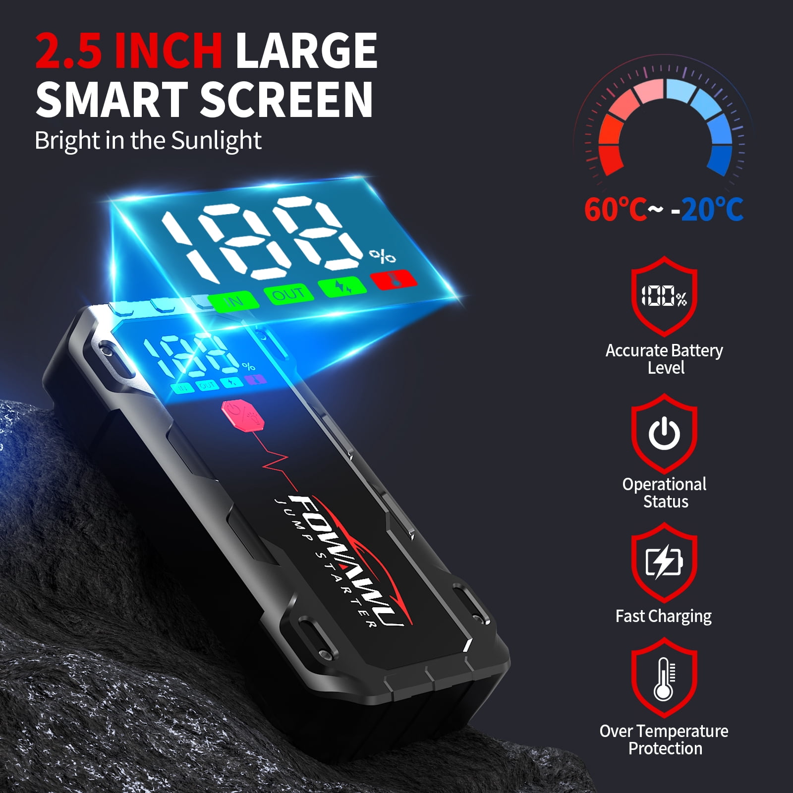 FOWAWU 26800mAh 7000A Jump Starter for 12V Vehicles, Car Battery Jump Starter Power Pack with Smart Jumper