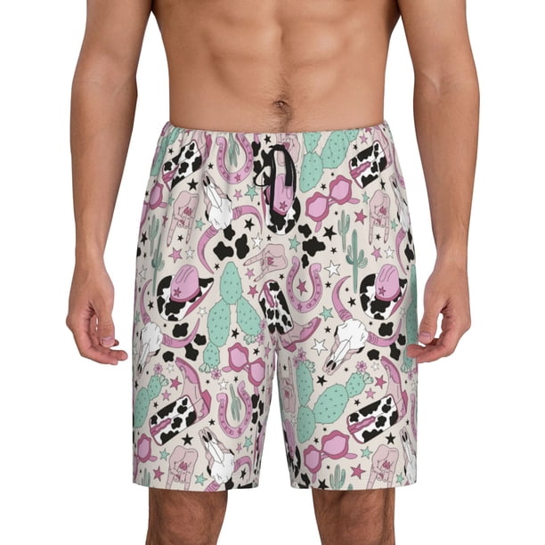 Balery West Cowgirl Disco Pantalones cortos de pijama de punto de algodón para hombre con cinturilla y bolsillos-Small