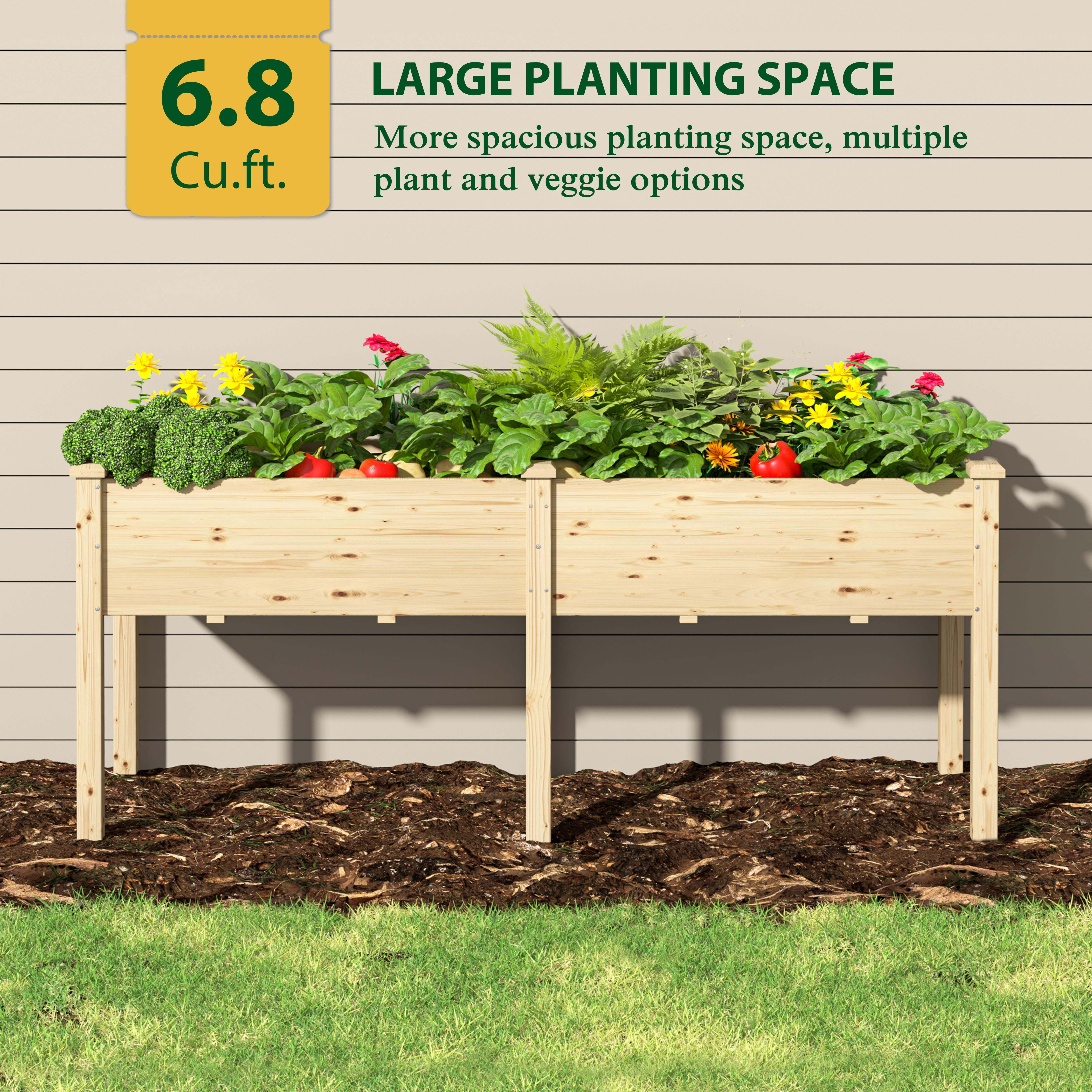 VEIKOUS 72.4"H Wooden Raised Garden Bed, 6.8 Cu Ft Capacity Elevated Planter Box w/ Drainage Holes for Vegetables, Flowers, Herb, Natural