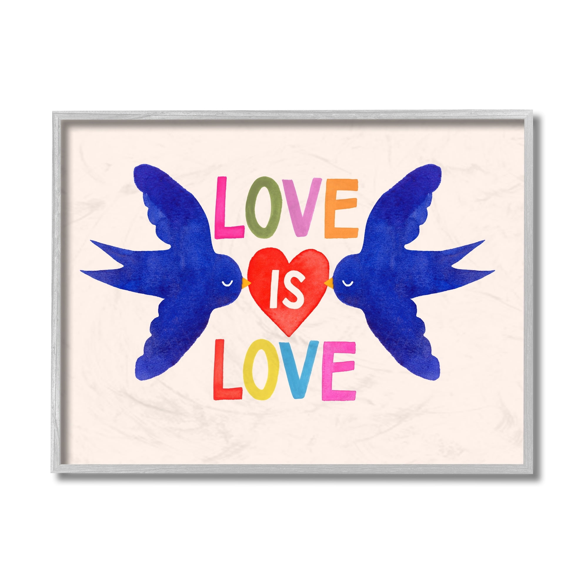 Stupell Industries Love is Love Phrase Blue Doves and Heart Gray Framed by Victoria Barnes
