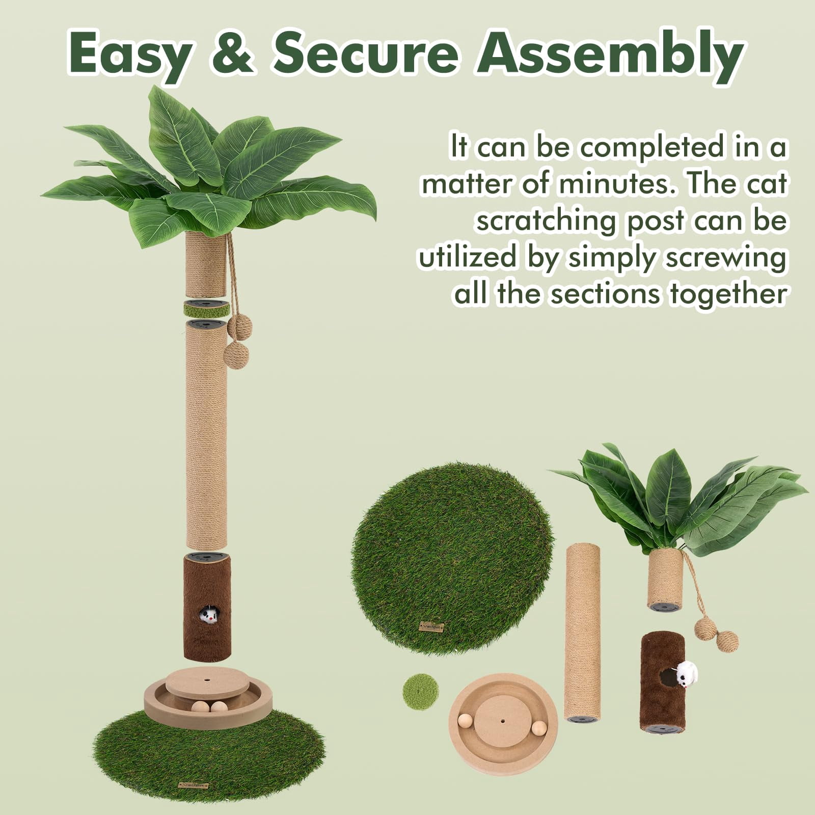 Cat 35'' Tall Scratcher Tree Tower Posts For Indoor Cats With Mouse Hole And Interactive Wooden Ball Kittens Adults