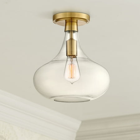 

Possini Euro Design Cecil Modern Ceiling Light Semi Flush Mount Fixture 11 Wide Warm Brass Clear Glass for Bedroom Kitchen Living Room Hallway House